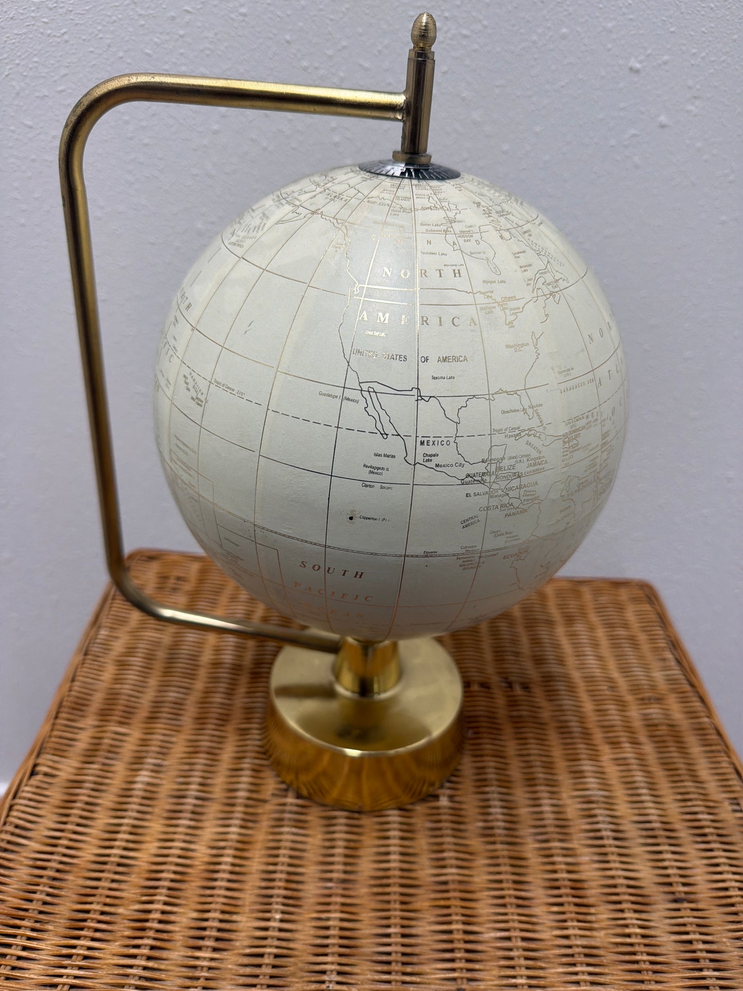 Decorative World Globe — Brass Arc Stand, Ivory, Home Decor