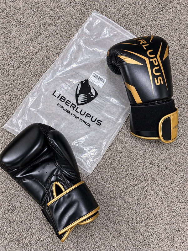 Liberlupus Boxing Gloves — Black & Gold, New in Packaging