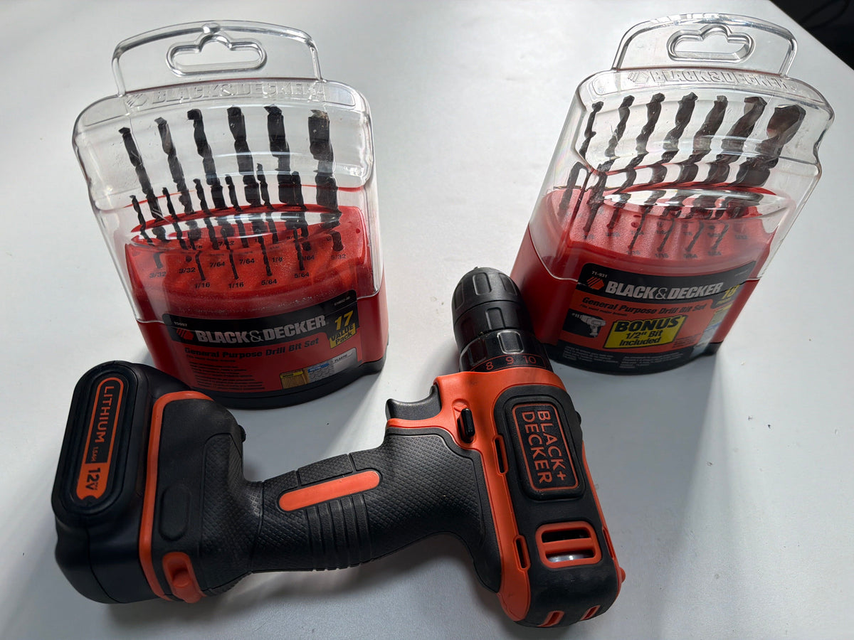 Black+Decker 12V Lithium Cordless Drill — With 2 Drill Bit Sets