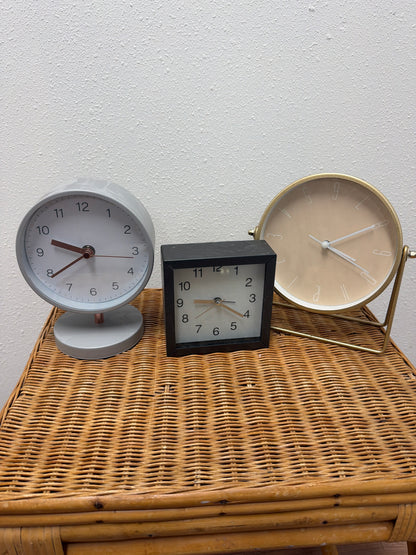 Bundle of 3 Decorative Desk Clocks — Modern Mix, Battery Operated