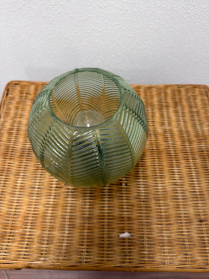 Rechargeable Cordless Glass Table Lamp — Sage Green Ribbed Leaf Design