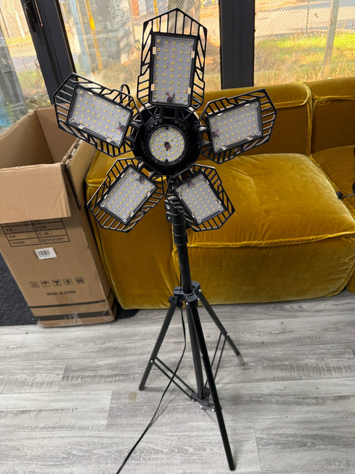 Multi-Panel LED Work Light with Tripod Stand — 6-Head, 120V