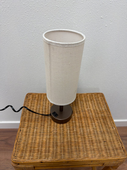 Minimalist Table Lamp — Cylinder Linen Shade, Bronze Base with USB Port