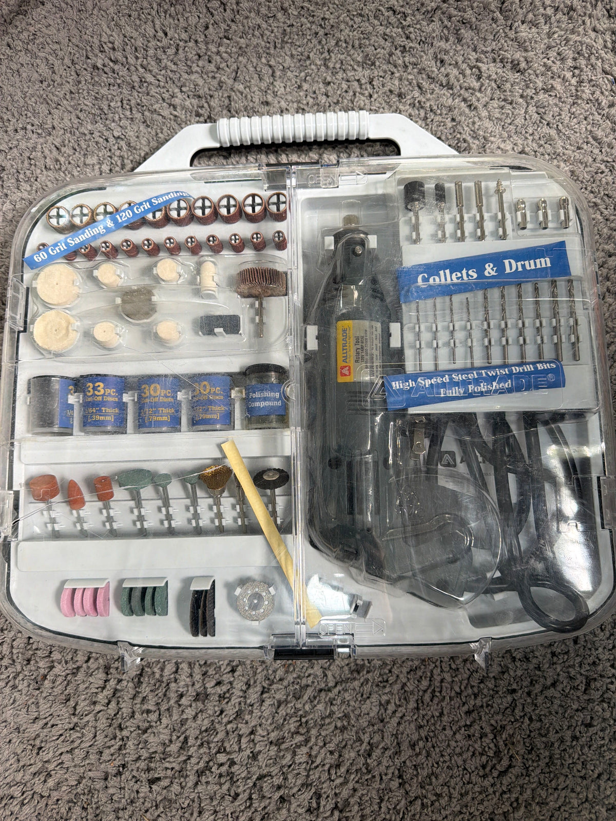 Alltrade Rotary Tool Kit with Accessories — 120V, Clear Carry Case