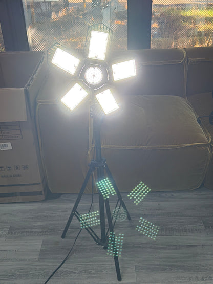 Multi-Panel LED Work Light with Tripod Stand — 6-Head, 120V