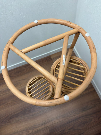 3-Tier Rattan Plant Stand — Bamboo, Boho, Twisted X-Frame
