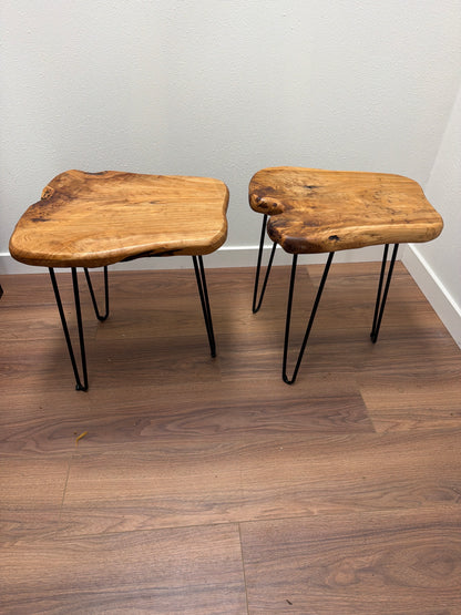 Live-Edge Wood Side Tables with Hairpin Legs — Matching Pair