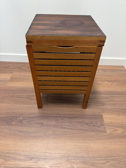 Wood Slatted Storage Hamper / Bin with Lid — Set of 2, Walnut Finish