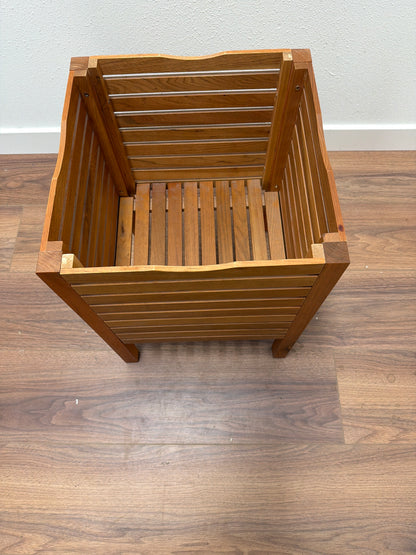 Wood Slatted Storage Hamper / Bin with Lid — Set of 2, Walnut Finish