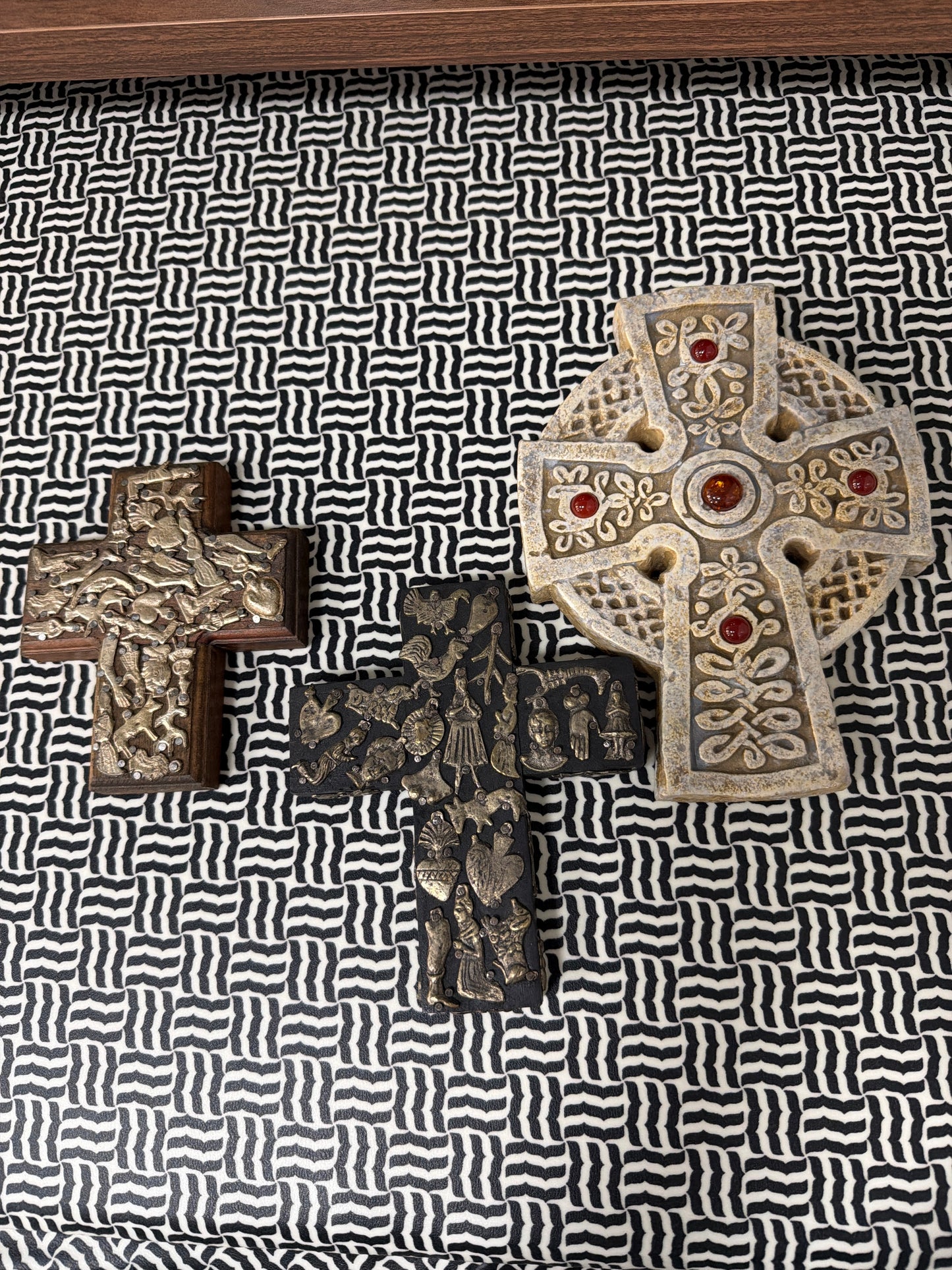 Decorative Wall Crosses — Set of 3, Mixed Styles (Celtic, Brass, Resin)