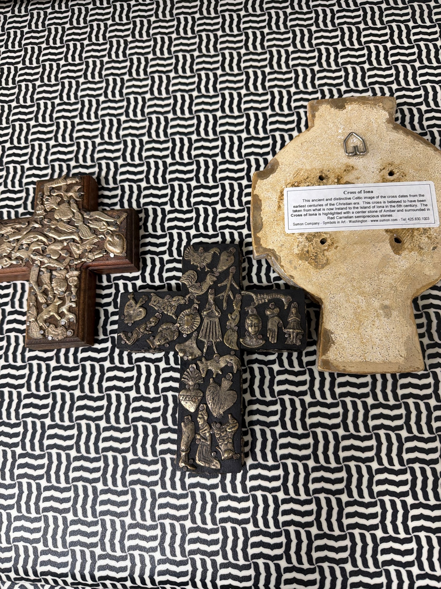 Decorative Wall Crosses — Set of 3, Mixed Styles (Celtic, Brass, Resin)