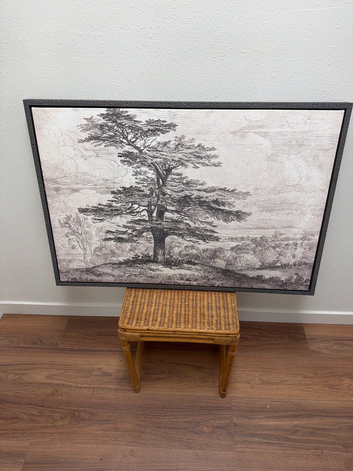 Framed Tree Landscape Wall Art — Large Charcoal Print