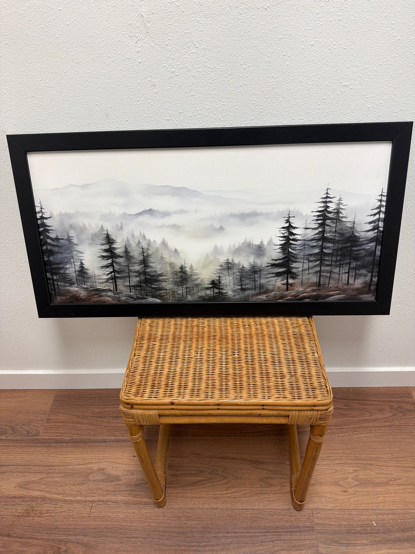 Panoramic Misty Forest Wall Art — Framed Watercolor Print