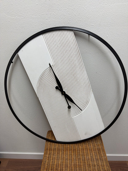 Large Modern Wall Clock — Black Metal Ring, Sculptural Abstract Face