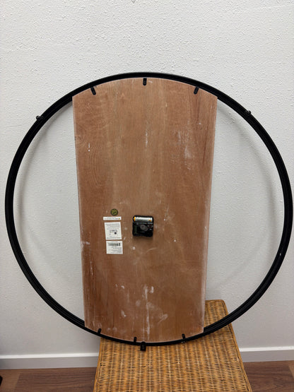 Large Modern Wall Clock — Black Metal Ring, Sculptural Abstract Face