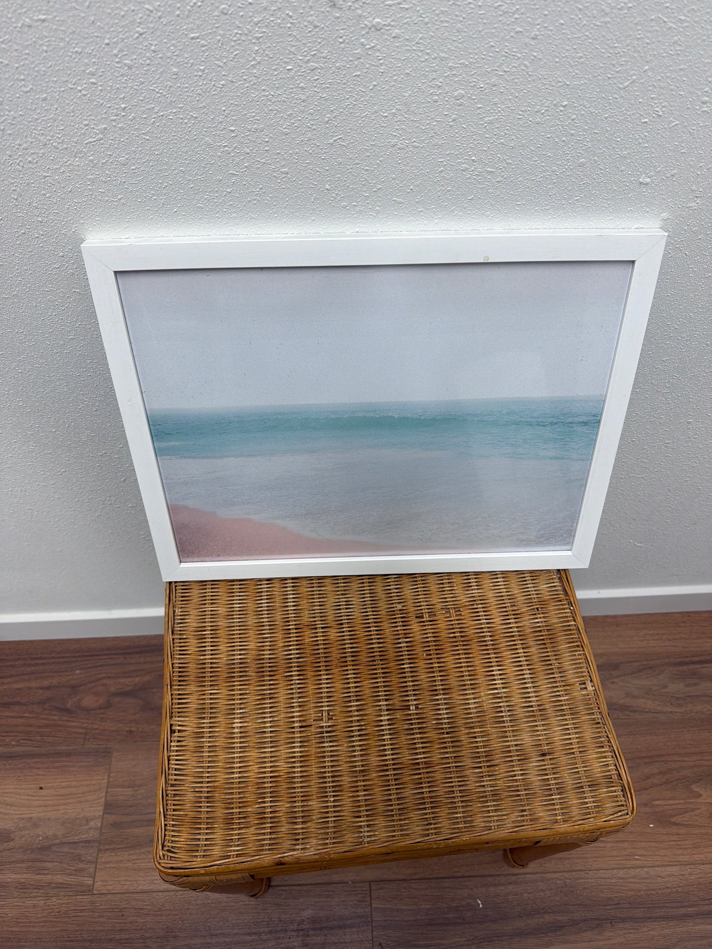 Framed Coastal Beach Photo Print — Minimalist Ocean Art, White Frame