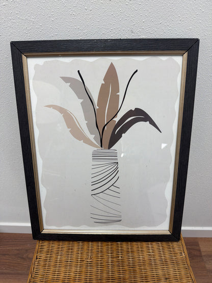 Framed Minimalist Botanical Wall Art — Tropical Leaves in Vase, Black & Gold Frame