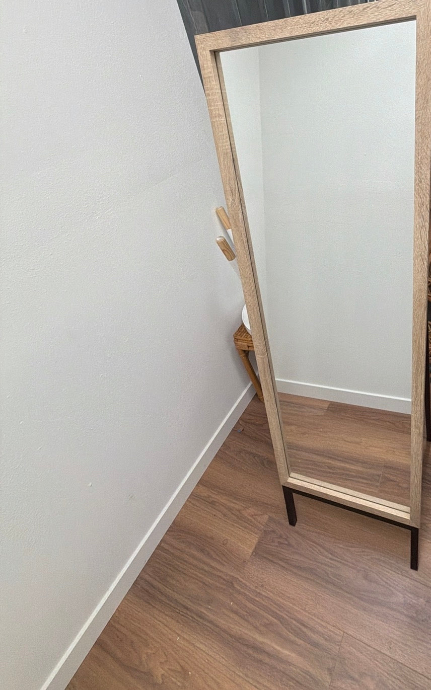 Floor-Length Standing Mirror — Natural Wood Frame