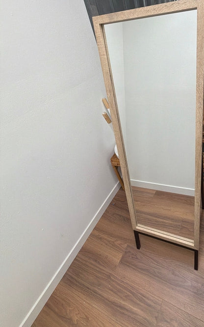 Floor-Length Standing Mirror — Natural Wood Frame