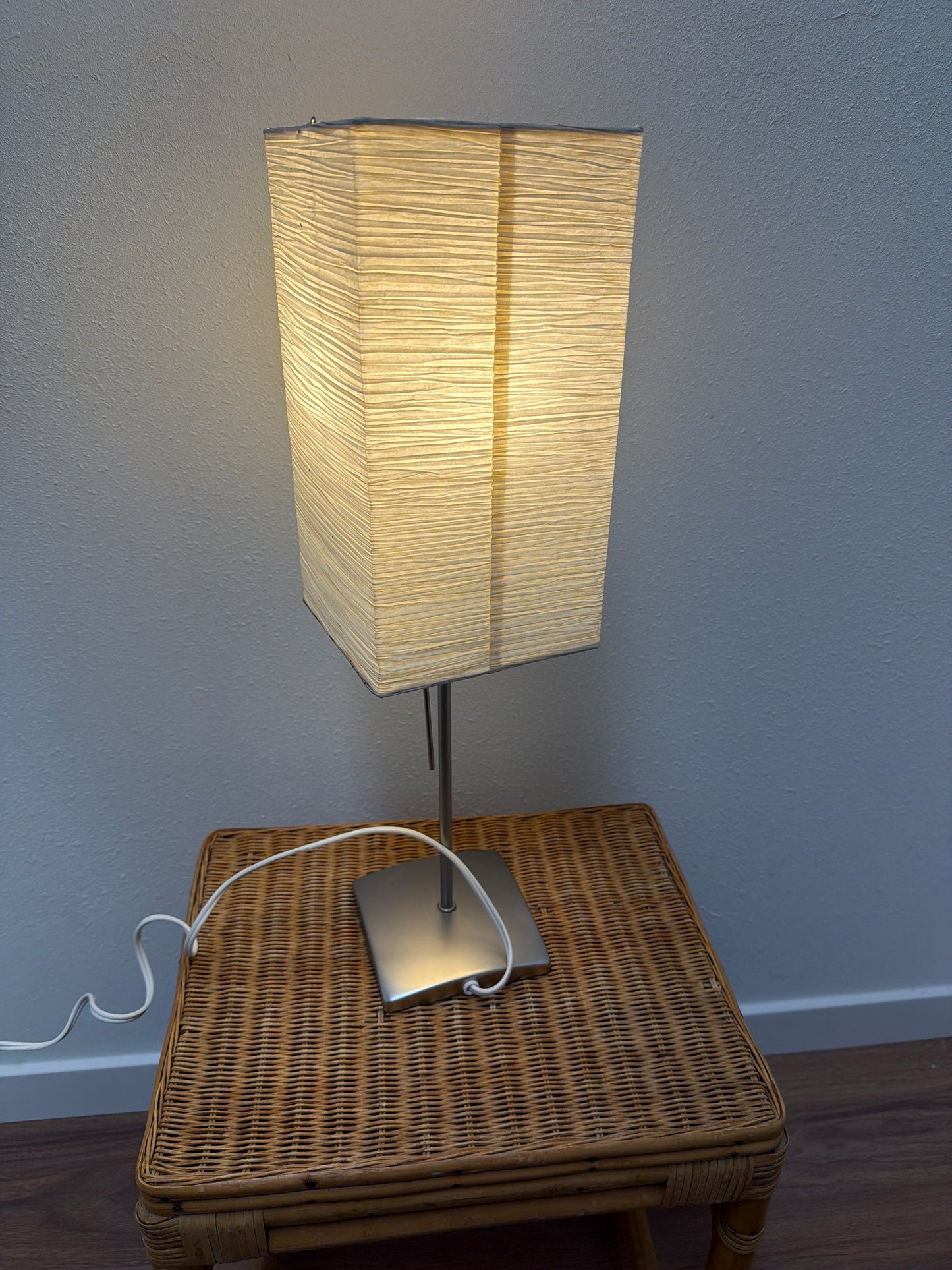 Rice Paper Square Table Lamp — Brushed Nickel Base