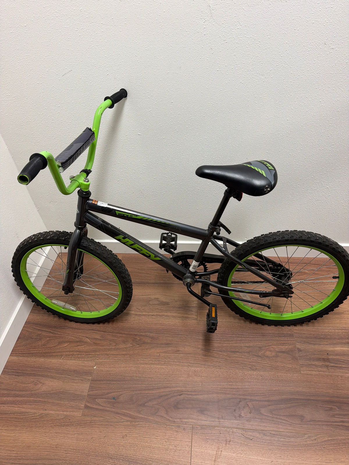 Huffy Kids BMX Bike — Black & Green, 20" Wheels, Crossbar Pad