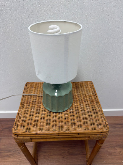 Sage Green Ceramic Table Lamp — Fluted Base, White Drum Shade