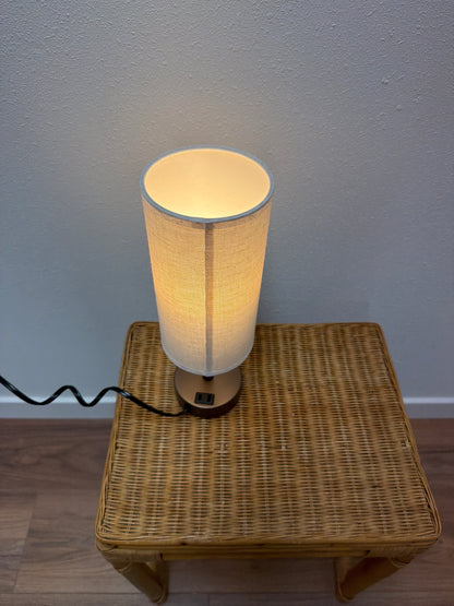 Minimalist Table Lamp — Cylinder Linen Shade, Bronze Base with USB Port