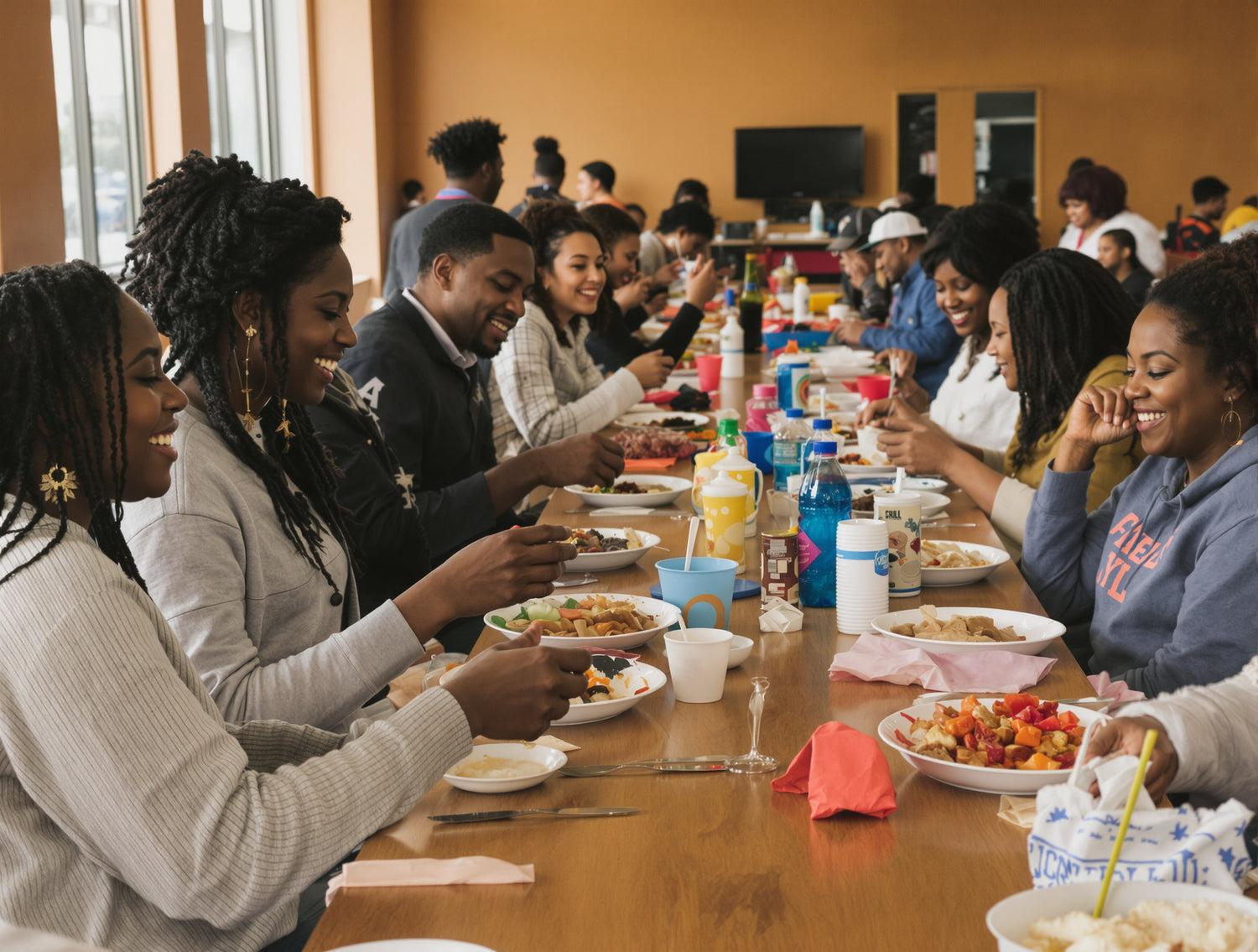 Community members sharing a meal together